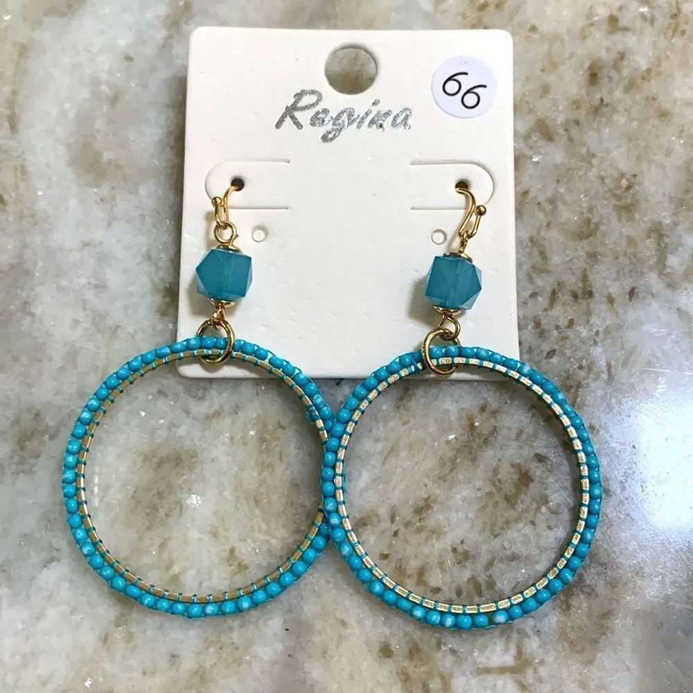 Blue Dangle Hoop Earrings